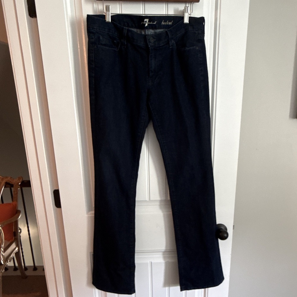 7 For All Mankind Women's Bootcut Jeans Blue Dark Wash Denim Cotton Button 31'